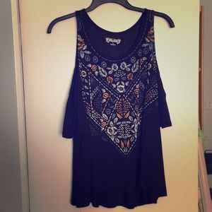 Black Embellished Cold Shoulder Top